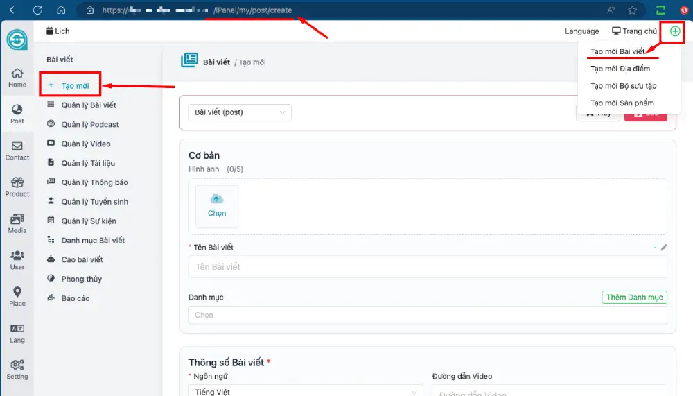 Tạo mới bài viết
