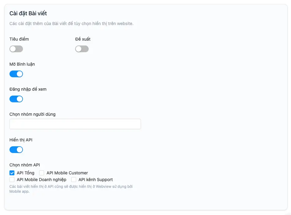 Cài đặt bài viết