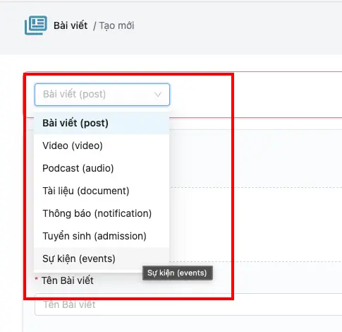 Chọn phân loại/định dạng bài viết