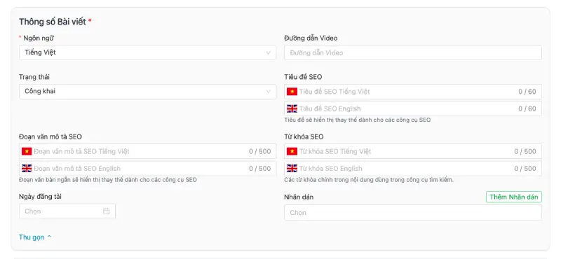 Các thông số của bài viết